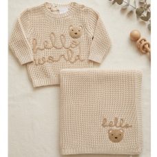 J16199: Baby Unisex Hello World True Knit Jumper & Blanket In A  Luxury Gift Box (0-3 Months)